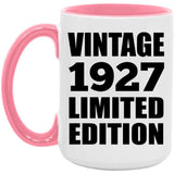 97th Birthday Vintage 1927 Limited Edition - 15oz Accent Mug Pink