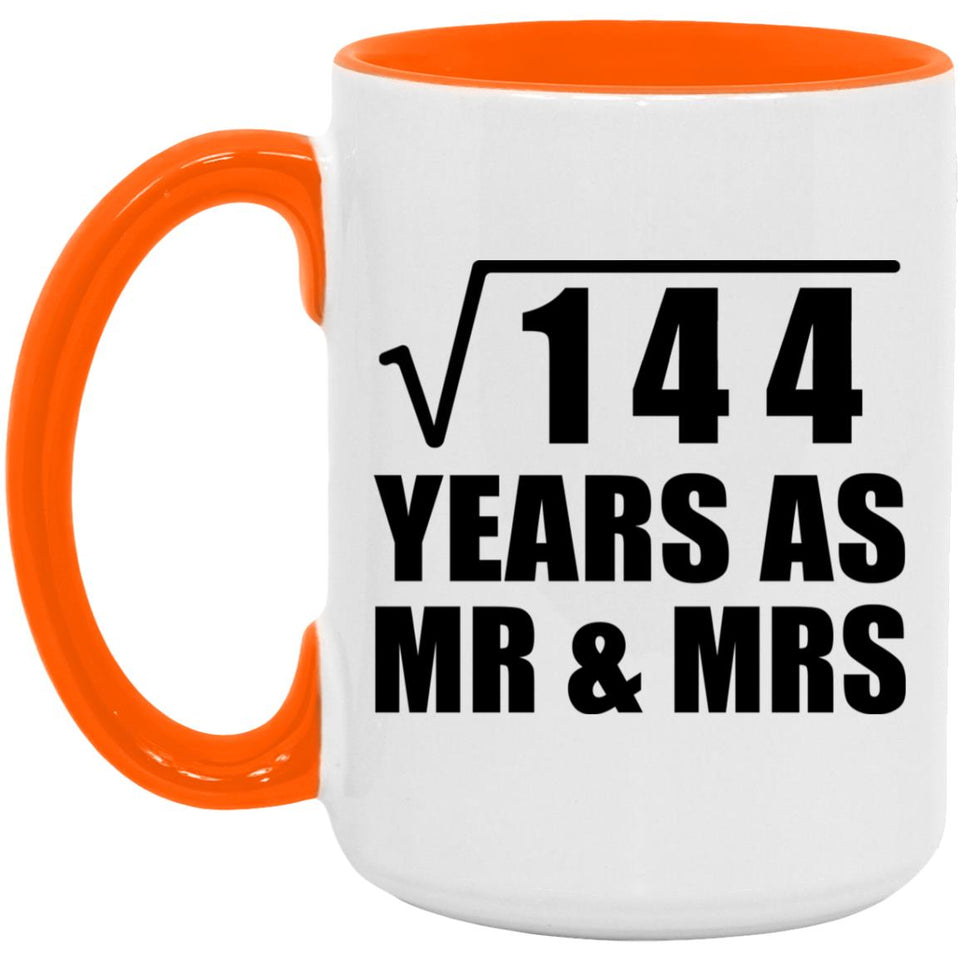 12th Anniversary Square Root of 144 Years As Mr & Mrs - 15oz Accent Mug Orange