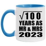 10th Anniversary Square Root of 100 Years As Mr & Mrs 2023 - 11oz Accent Mug Blue