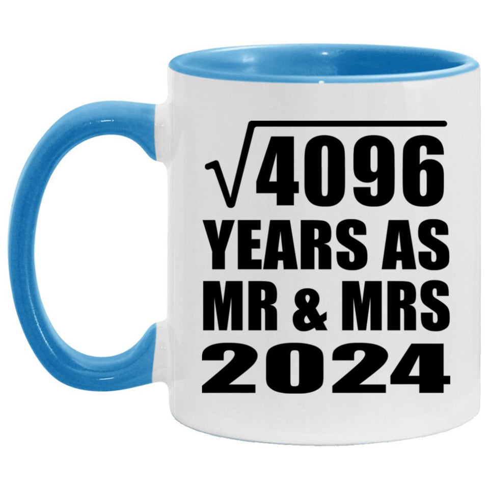 64th Anniversary Square Root of 4096 Years As Mr & Mrs 2024 - 11oz Accent Mug Blue