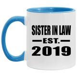 Sister In Law Established EST. 2019 - 11oz Accent Mug Blue