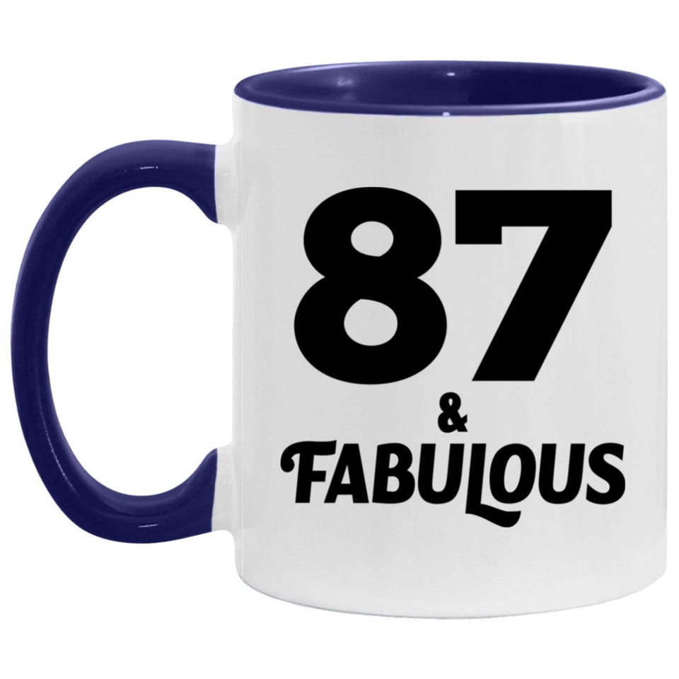 87th Birthday 87 & Fabulous - 11oz Accent Mug Purple