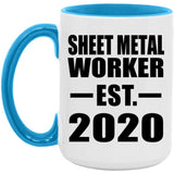 Sheet Metal Worker Established EST. 2020 - 15oz Accent Mug Blue