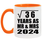 6th Anniversary Square Root of 36 Years As Mr & Mrs 2024 - 11oz Accent Mug Orange