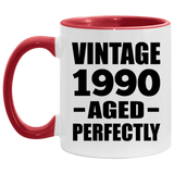 34th Birthday Vintage 1990 Aged Perfectly - 11oz Accent Mug Red