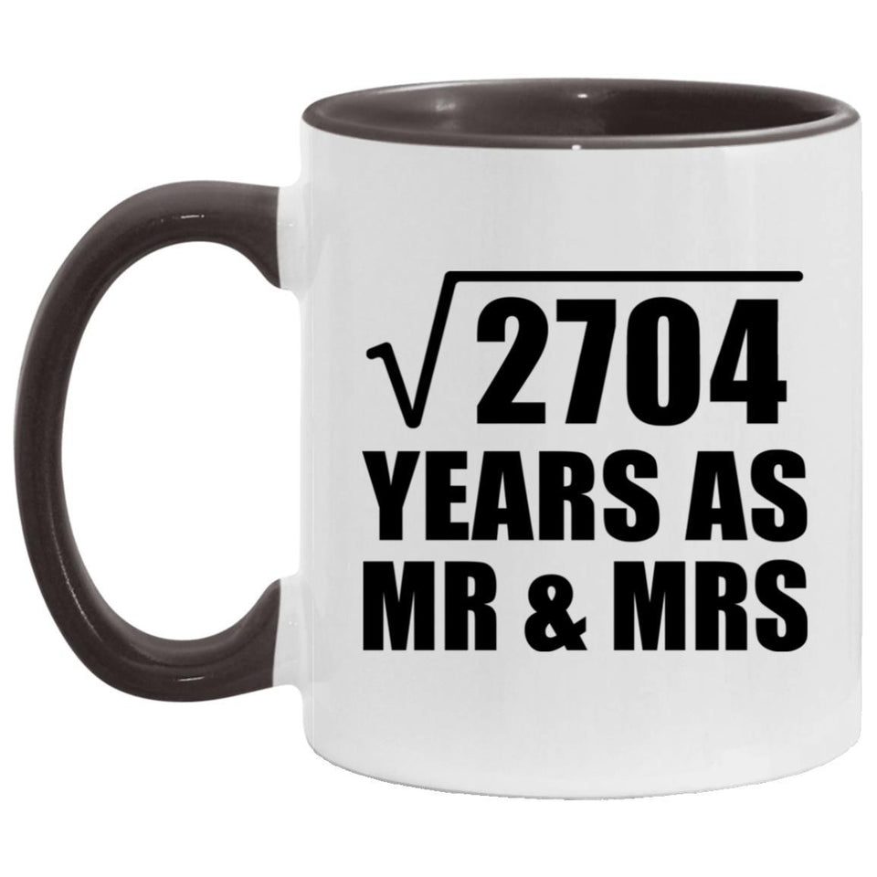 52nd Anniversary Square Root of 2704 Years As Mr & Mrs - 11oz Accent Mug Black