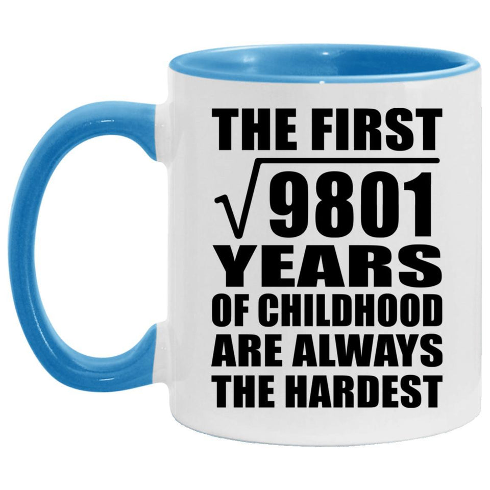 99th Birthday Square Root of 9801 Years of Childhood - 11oz Accent Mug Blue