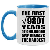 99th Birthday Square Root of 9801 Years of Childhood - 11oz Accent Mug Blue