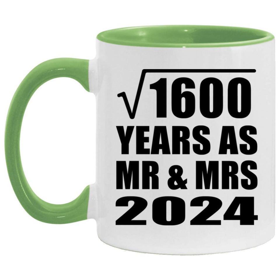 40th Anniversary Square Root of 1600 Years As Mr & Mrs 2024 - 11oz Accent Mug Green