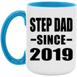 Step Dad Since 2019 - 15oz Accent Mug Blue