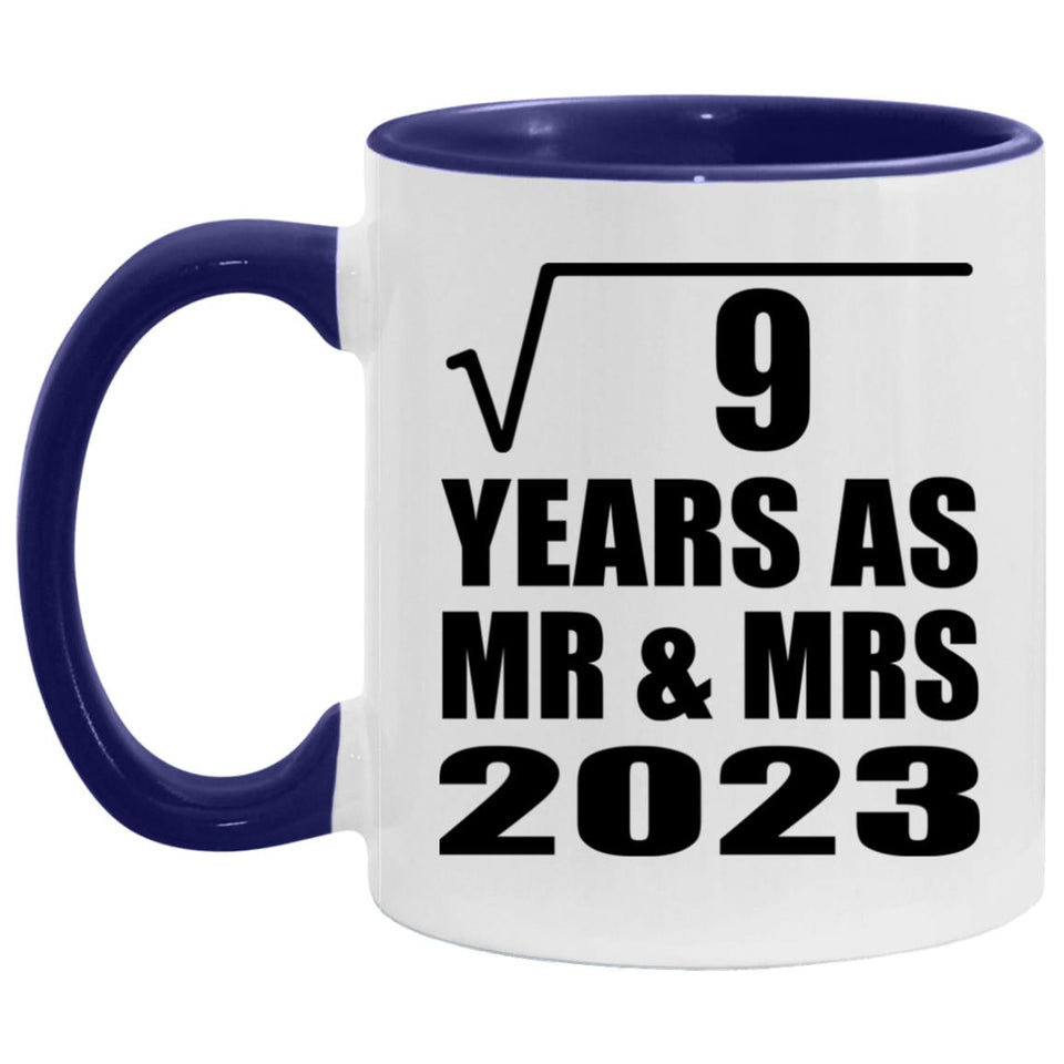 3rd Anniversary Square Root of 9 Years As Mr & Mrs 2023 - 11oz Accent Mug Purple