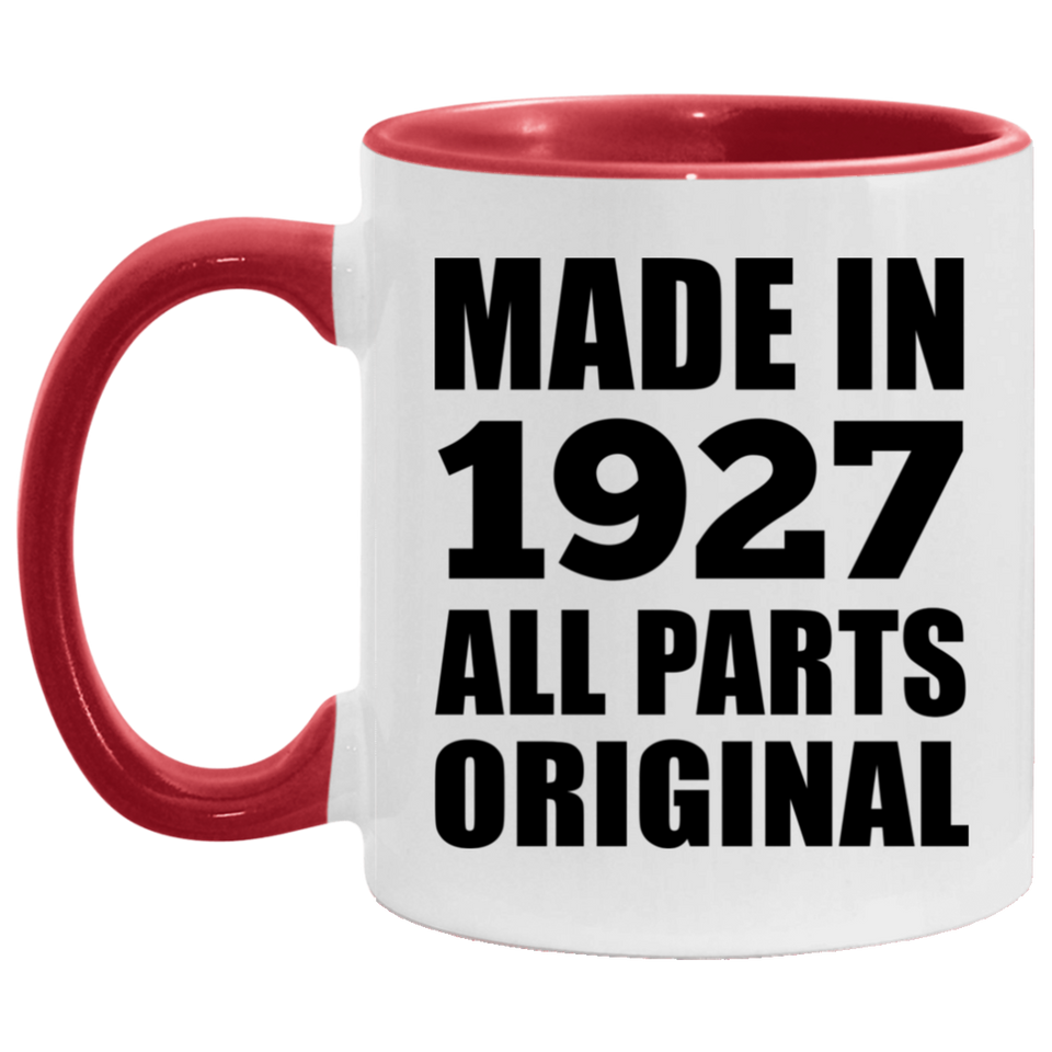 97th Birthday Made in 1927 All Parts Original - 11oz Accent Mug Red