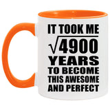 70th Birthday Took Square Root of 4900 Years To Awesome - 11oz Accent Mug Orange