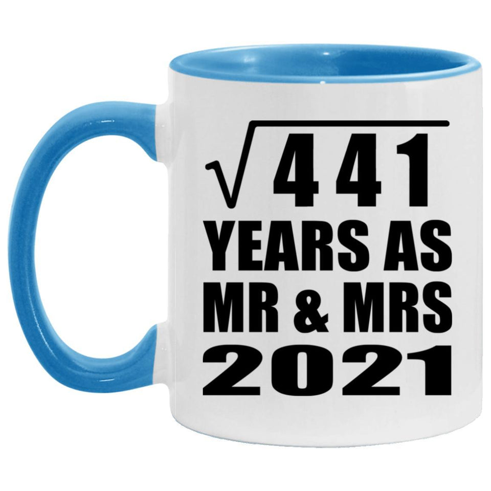 21st Anniversary Square Root of 441 Years As Mr & Mrs 2021 - 11oz Accent Mug Blue