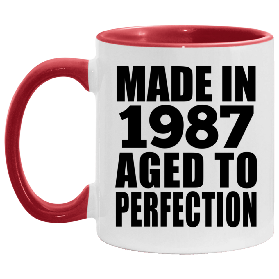 37th Birthday Made In 1987 Aged to Perfection - 11oz Accent Mug Red