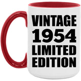 70th Birthday Vintage 1954 Limited Edition - 15oz Accent Mug Red
