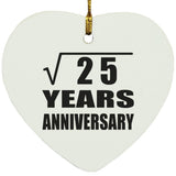 5th Anniversary Square Root of 25 Years Anniversary - Heart Ornament