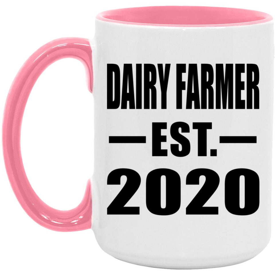 Dairy Farmer Established EST. 2020 - 15oz Accent Mug Pink