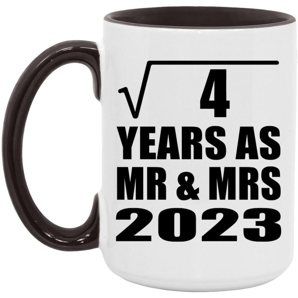 2nd Anniversary Square Root of 4 Years As Mr & Mrs 2023 - 15oz Accent Mug Black