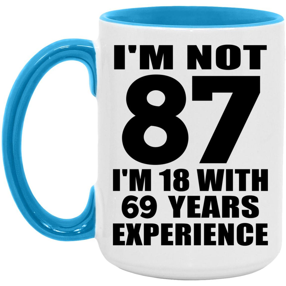 87th Birthday I'm Not 87 I'm 18 With 69 Years Experience - 15oz Accent Mug Blue