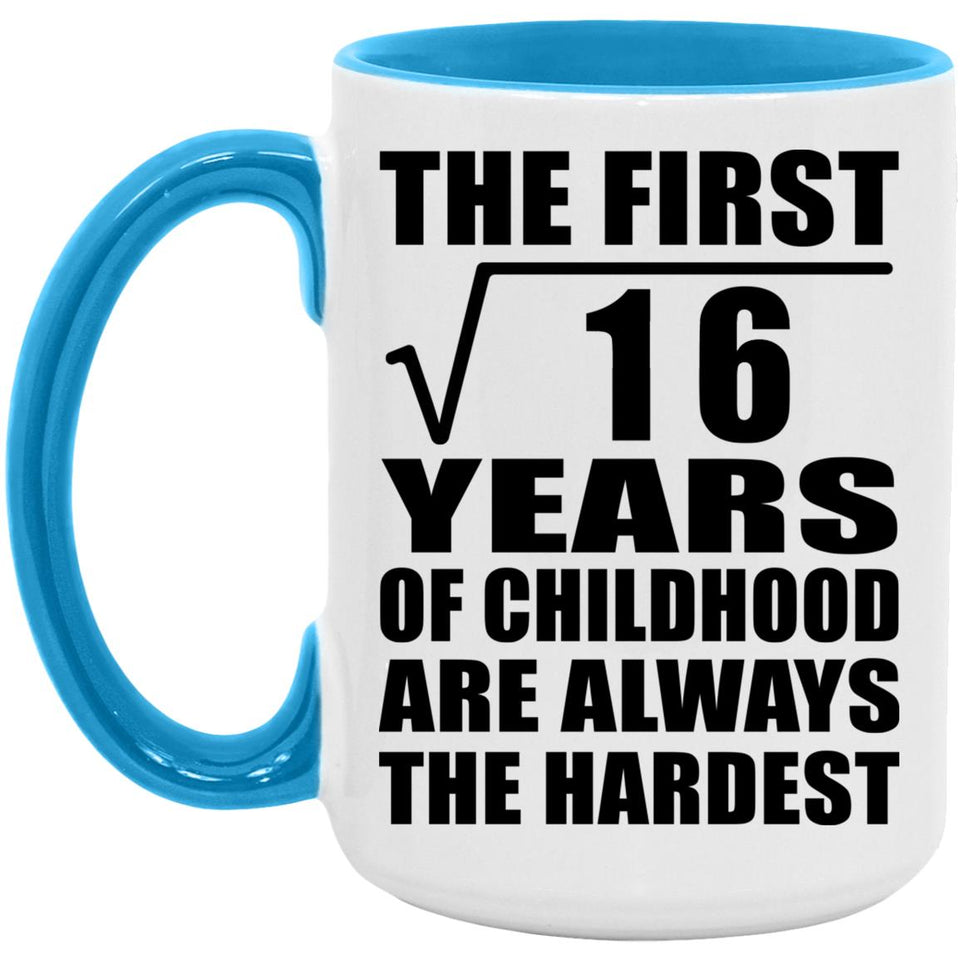 4th Birthday Square Root of 16 Years of Childhood - 15oz Accent Mug Blue