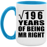 14th Anniversary Square Root of 196 Years of Being Mr Right - 15oz Accent Mug Blue