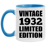 92nd Birthday Vintage 1932 Limited Edition - 11oz Accent Mug Blue