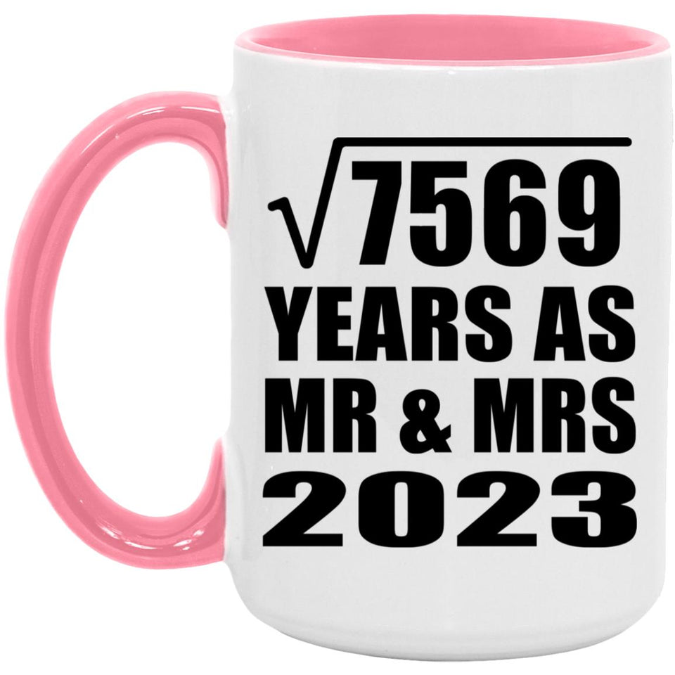87th Anniversary Square Root of 7569 Years As Mr & Mrs 2023 - 15oz Accent Mug Pink