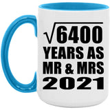 80th Anniversary Square Root of 6400 Years As Mr & Mrs 2021 - 15oz Accent Mug Blue