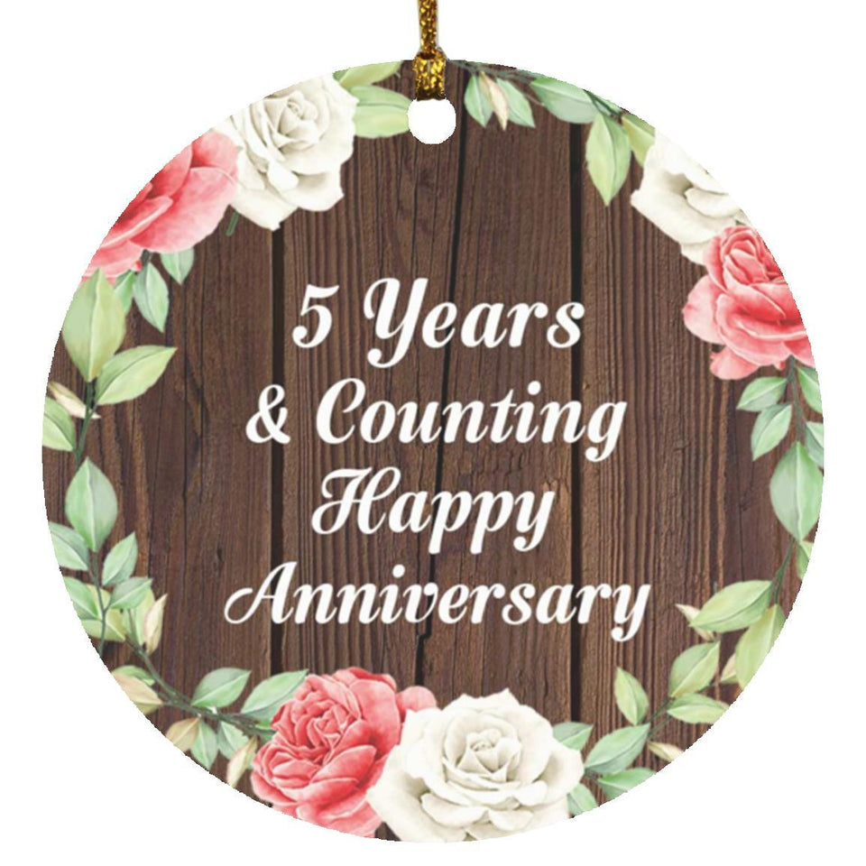 Happy 5th Anniversary 5 Years & Counting - Circle Ornament A