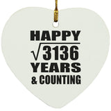 Happy 56th Anniversary Square Root of 3136 Years & Counting - Heart Ornament