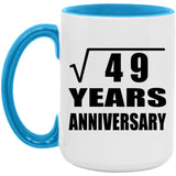 7th Anniversary Square Root of 49 Years Anniversary - 15oz Accent Mug Blue