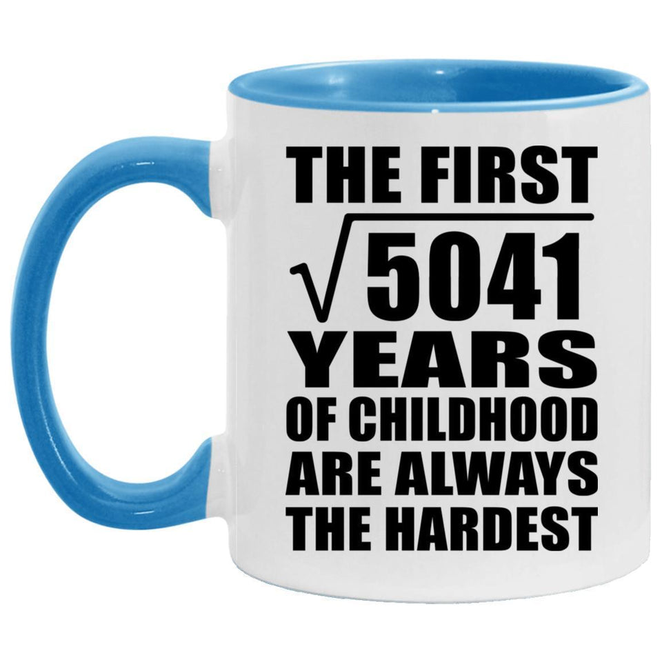 71st Birthday Square Root of 5041 Years of Childhood - 11oz Accent Mug Blue