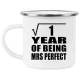 1st Anniversary Square Root of 1 Year of Mrs Perfect - 12oz Camping Mug