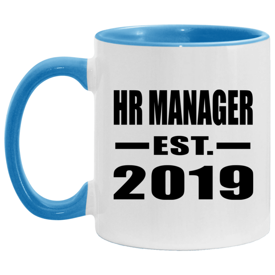 HR Manager Established EST. 2019 - 11oz Accent Mug Blue