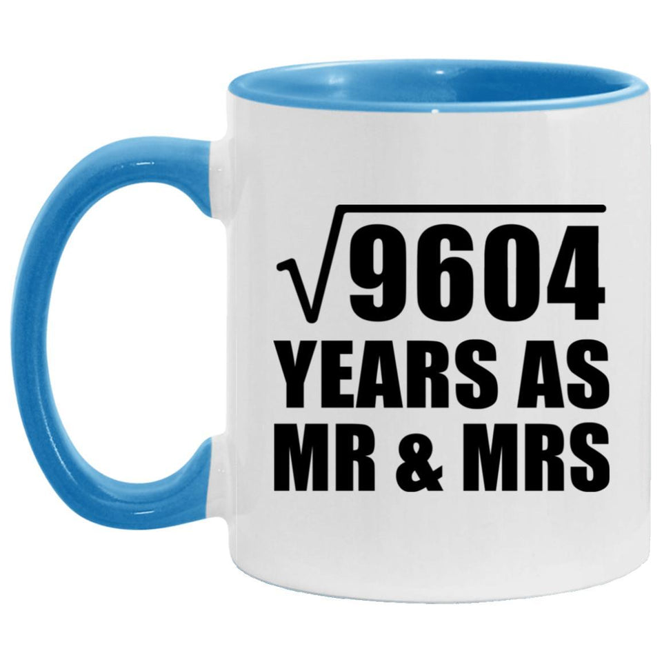 98th Anniversary Square Root of 9604 Years As Mr & Mrs - 11oz Accent Mug Blue