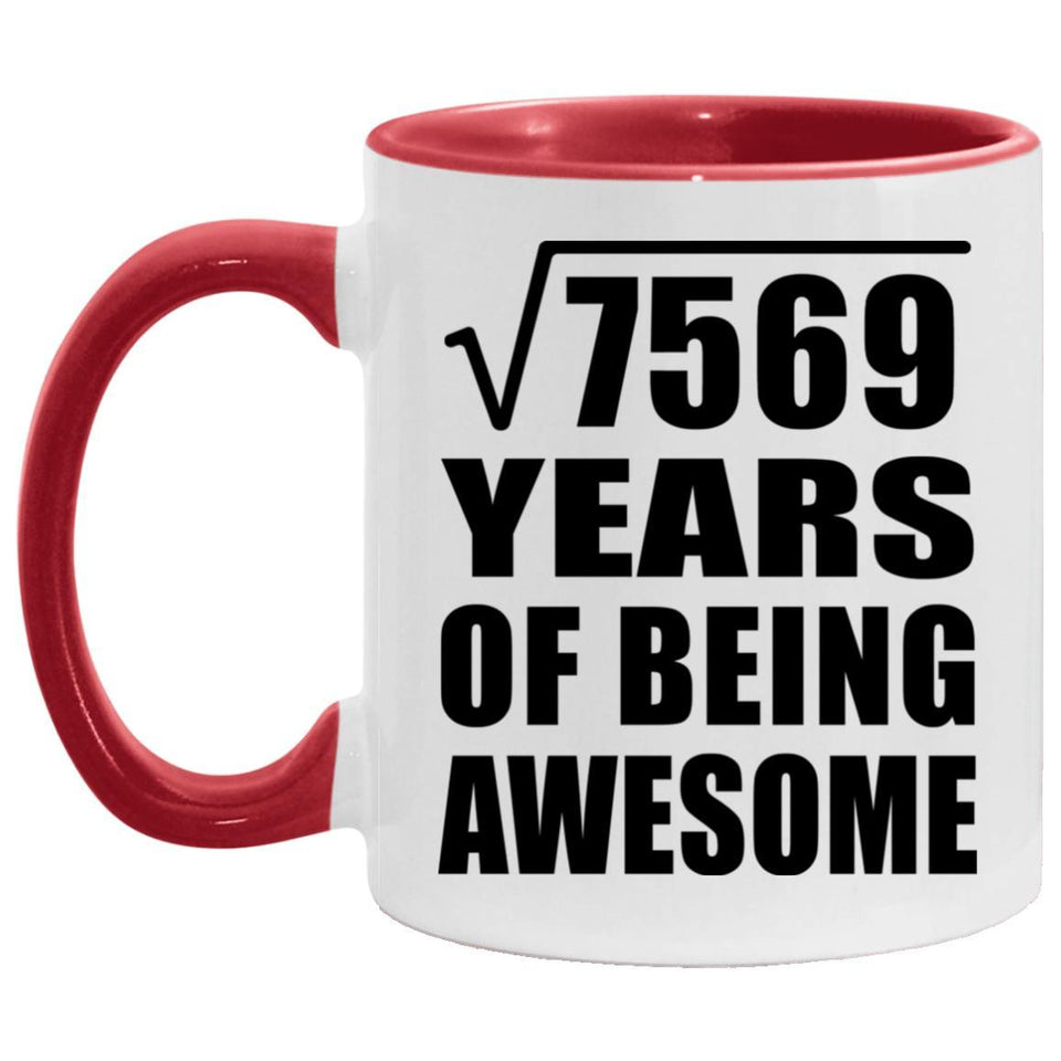 87th Birthday Square Root of 7569 Years of Being Awesome - 11oz Accent Mug Red