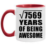 87th Birthday Square Root of 7569 Years of Being Awesome - 11oz Accent Mug Red