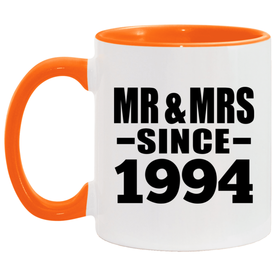 30th Anniversary Mr & Mrs Since 1994 - 11oz Accent Mug Orange