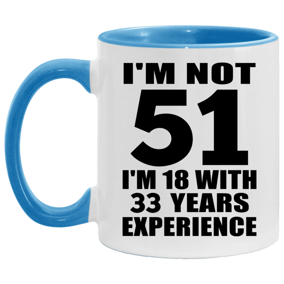 51st Birthday I'm Not 51 I'm 18 With 33 Years Experience - 11oz Accent Mug Blue