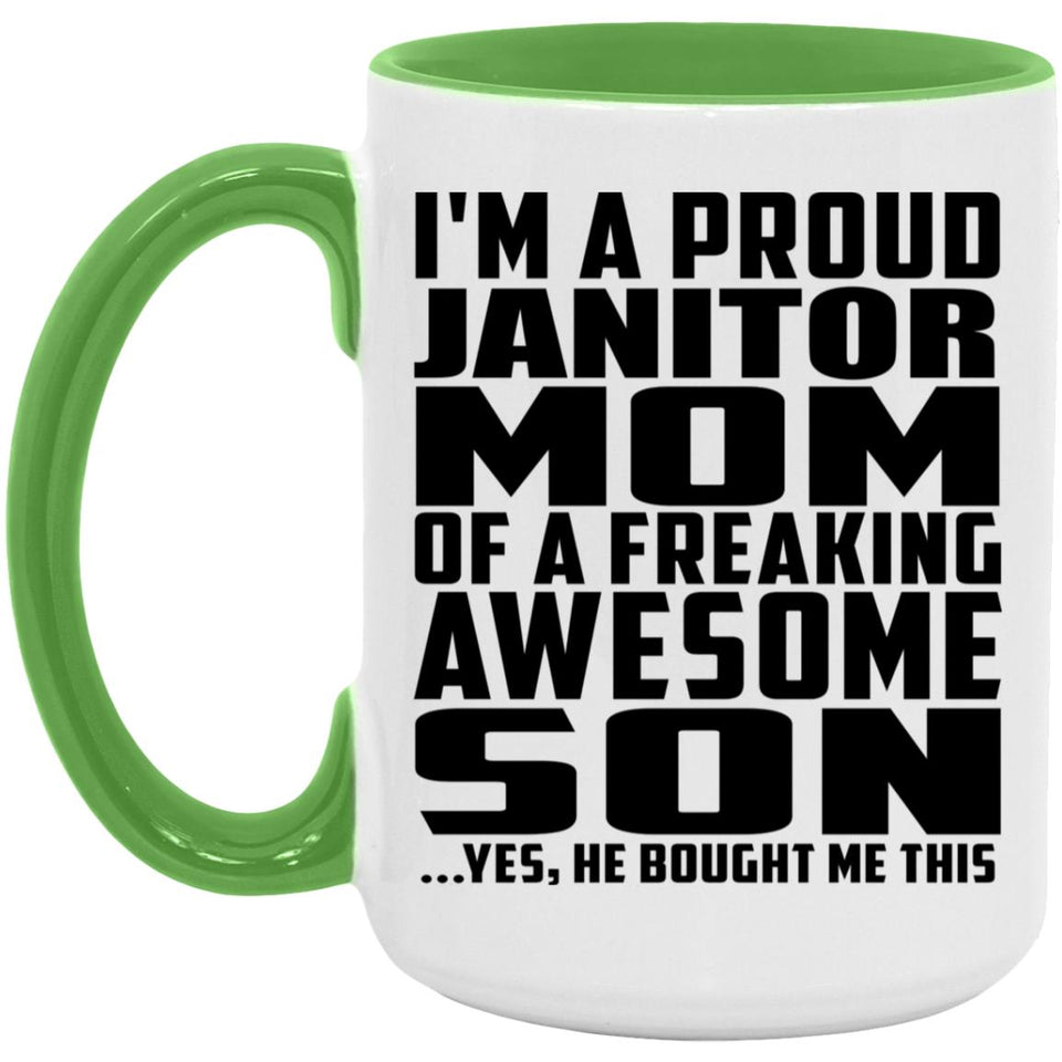 Proud Janitor Mom Of Awesome Son - 15oz Accent Mug Green