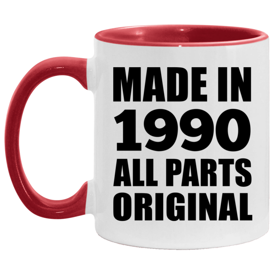 34th Birthday Made in 1990 All Parts Original - 11oz Accent Mug Red