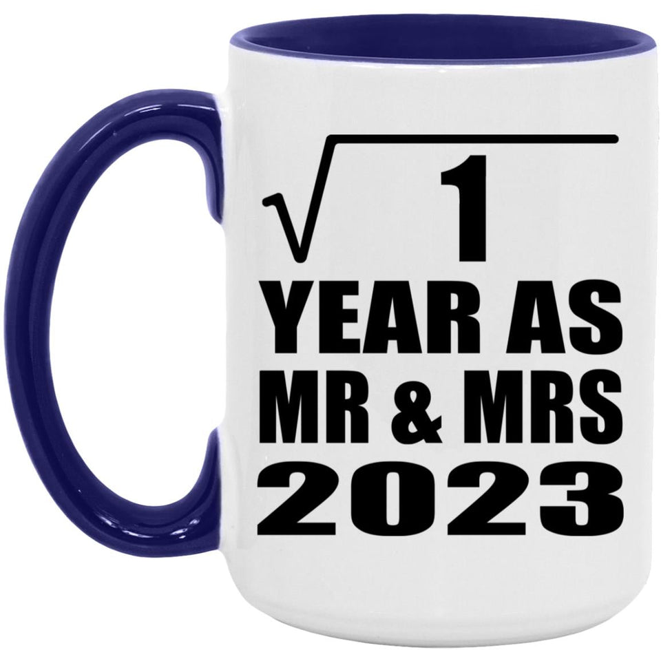 1st Anniversary Square Root of 1 Year As Mr & Mrs 2023 - 15oz Accent Mug Purple