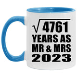 69th Anniversary Square Root of 4761 Years As Mr & Mrs 2023 - 11oz Accent Mug Blue