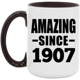 117th Birthday Amazing Since 1907 - 15oz Accent Mug Black