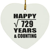 Happy 27th Anniversary Square Root of 729 Years & Counting - Heart Ornament