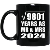 99th Anniversary Square Root of 9801 Years As Mr & Mrs 2024 - 11oz Coffee Mug Black