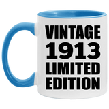 111th Birthday Vintage 1913 Limited Edition - 11oz Accent Mug Blue