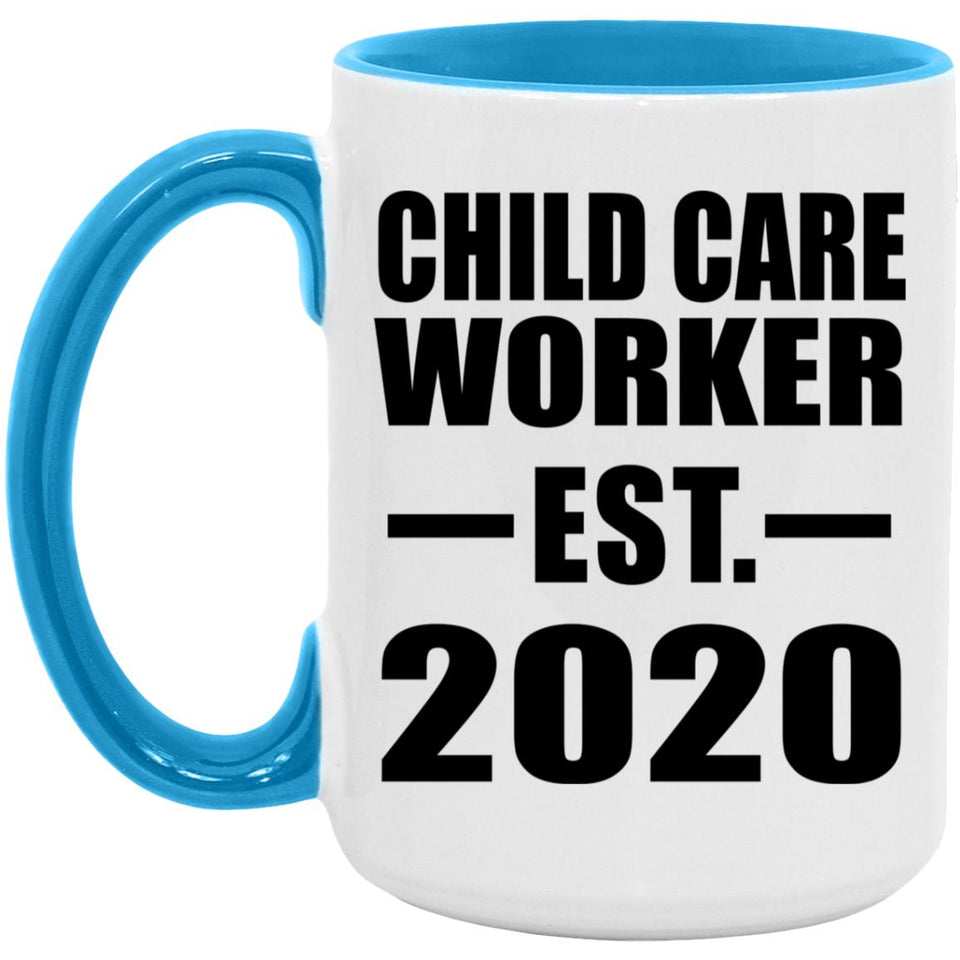 Child Care Worker Established EST. 2020 - 15oz Accent Mug Blue