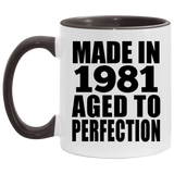 43rd Birthday Made In 1981 Aged to Perfection - 11oz Accent Mug Black